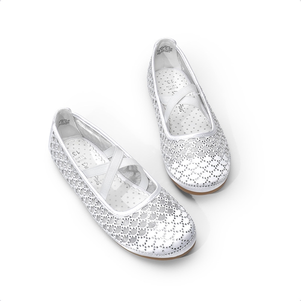 Girls Mesh Rhinestone Ballet Flats - WHITE - 4